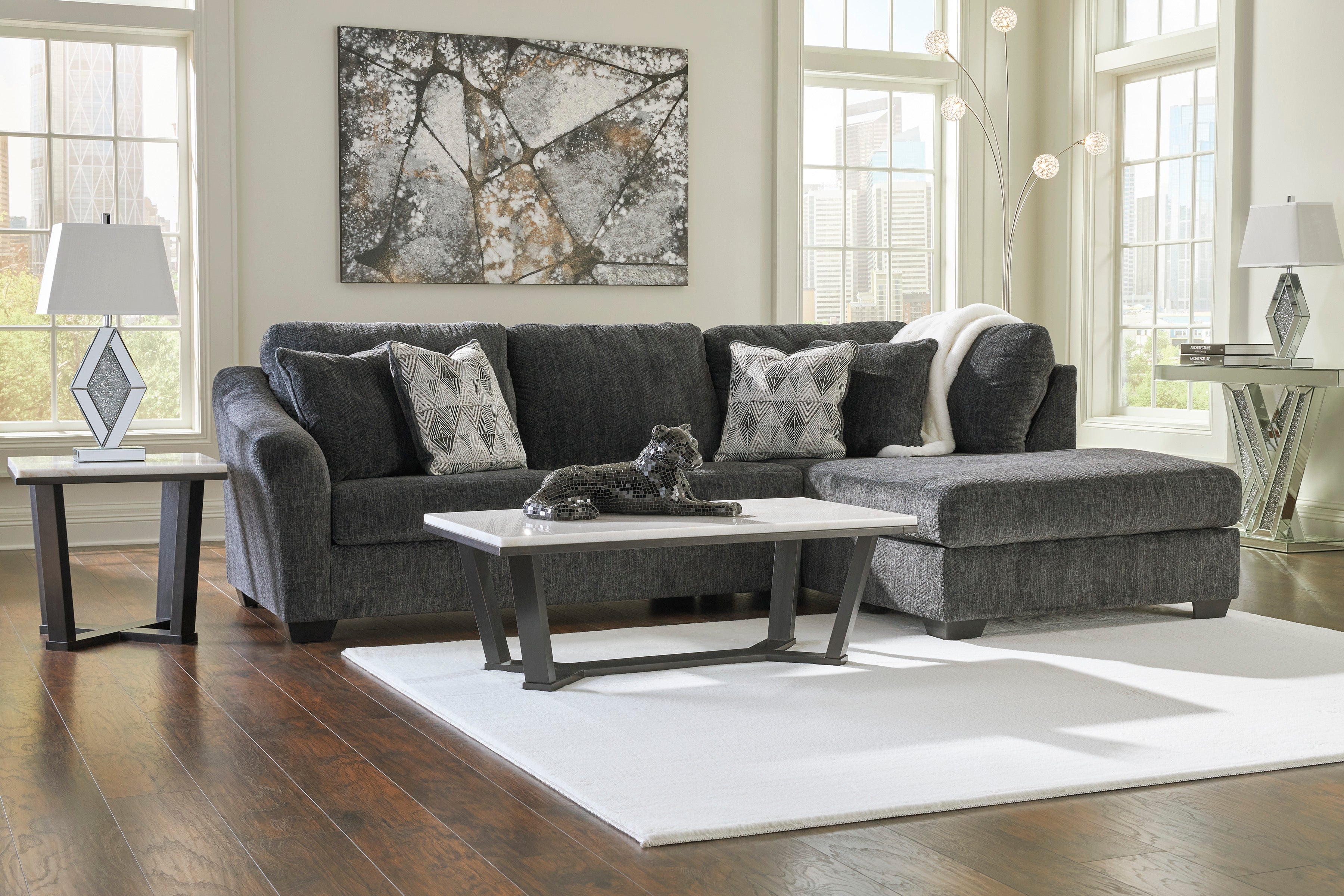 Biddeford 2 Piece Sectional with Chaise - Ebony