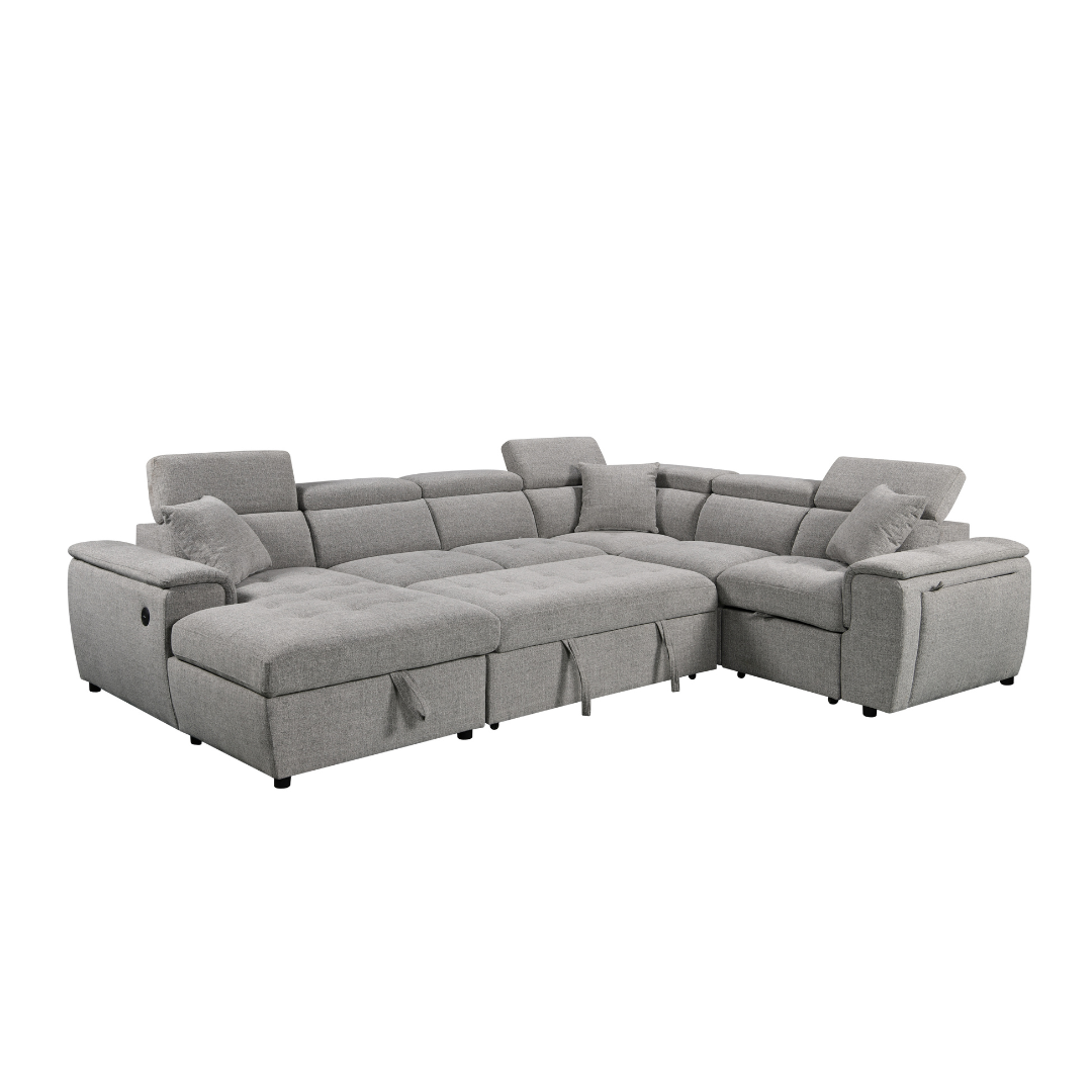 Grove 4 Piece Sectional w/ Dual Pull-Out Sleeper - Grey