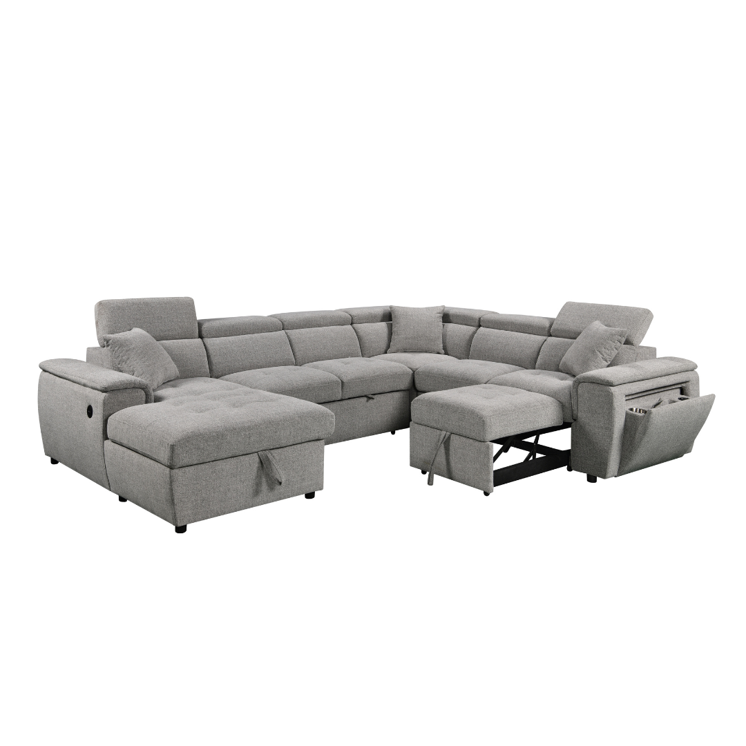 Grove 4 Piece Sectional w/ Dual Pull-Out Sleeper - Grey