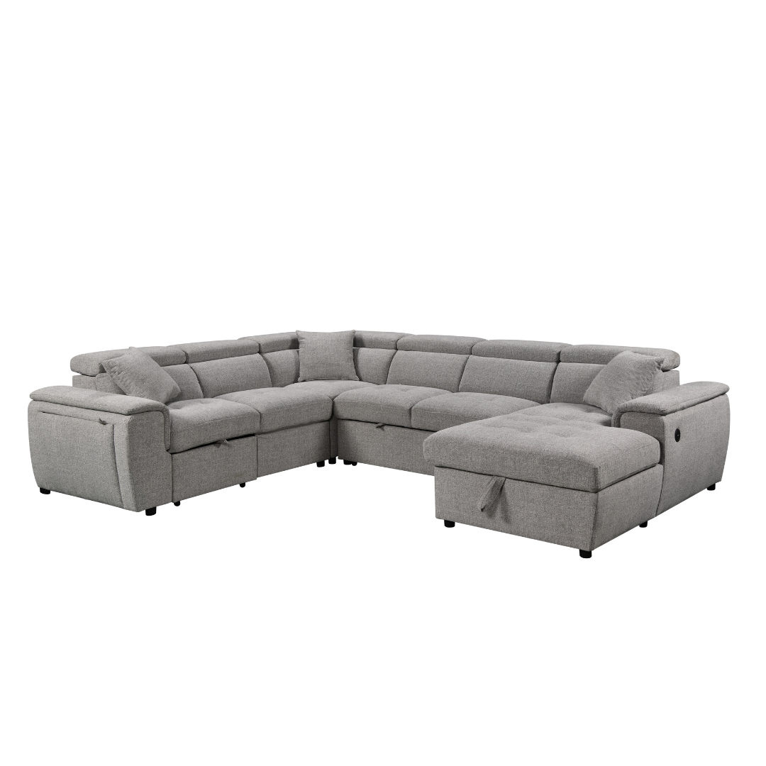 Grove 4 Piece Sectional w/ Dual Pull-Out Sleeper - Grey
