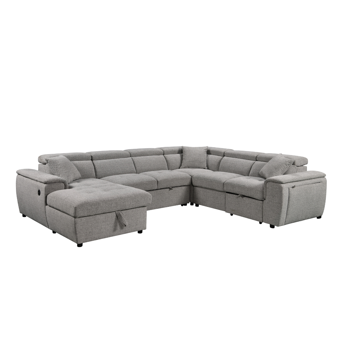 Grove 4 Piece Sectional w/ Dual Pull-Out Sleeper - Grey