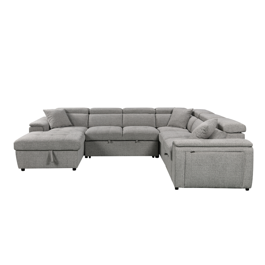 Grove 4 Piece Sectional w/ Dual Pull-Out Sleeper - Grey