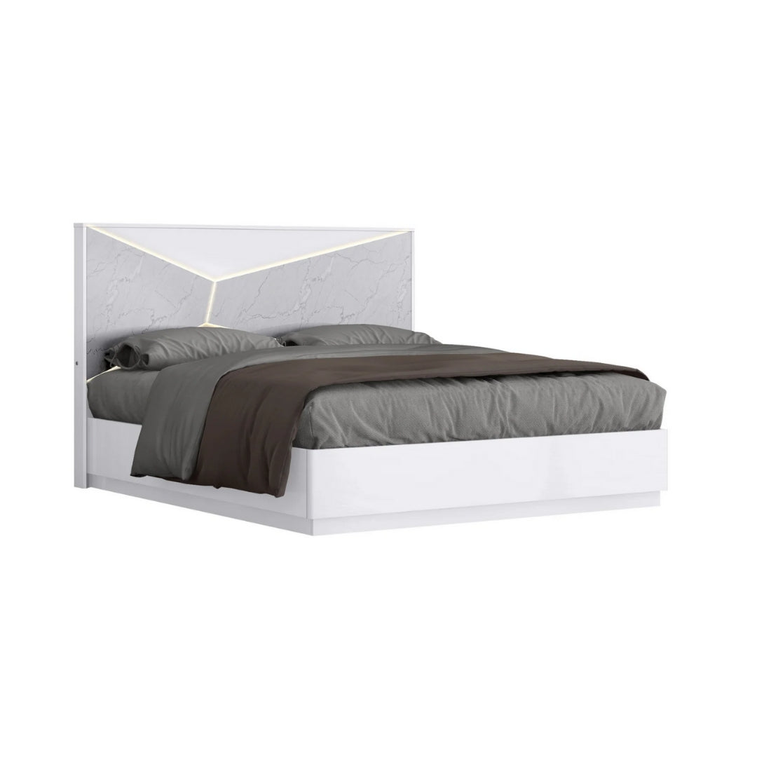 Matrix Bed w/ Led Lights & Lift Storage - Glossy White