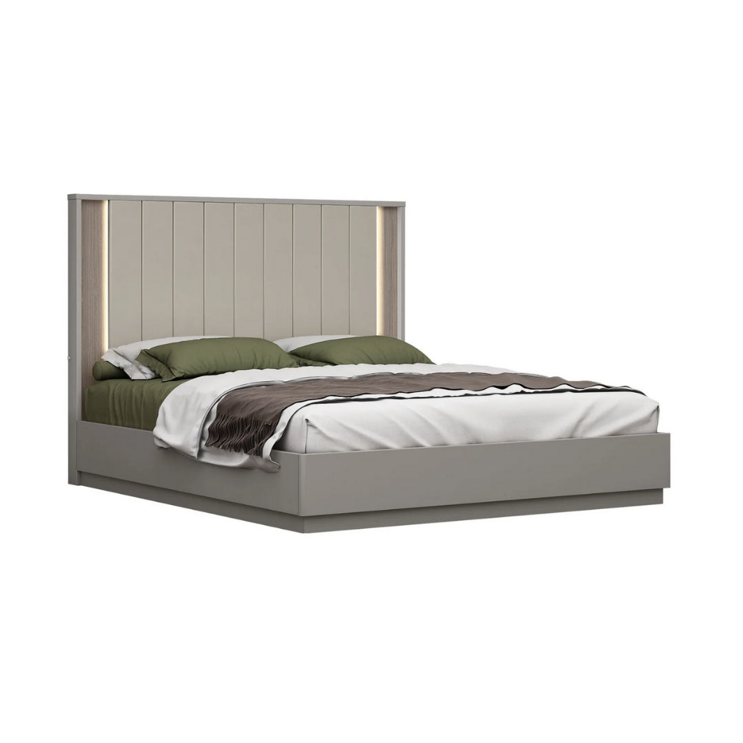 Jupiter Upholstered Bed w/ LED Lights & Lift Storage - Grey
