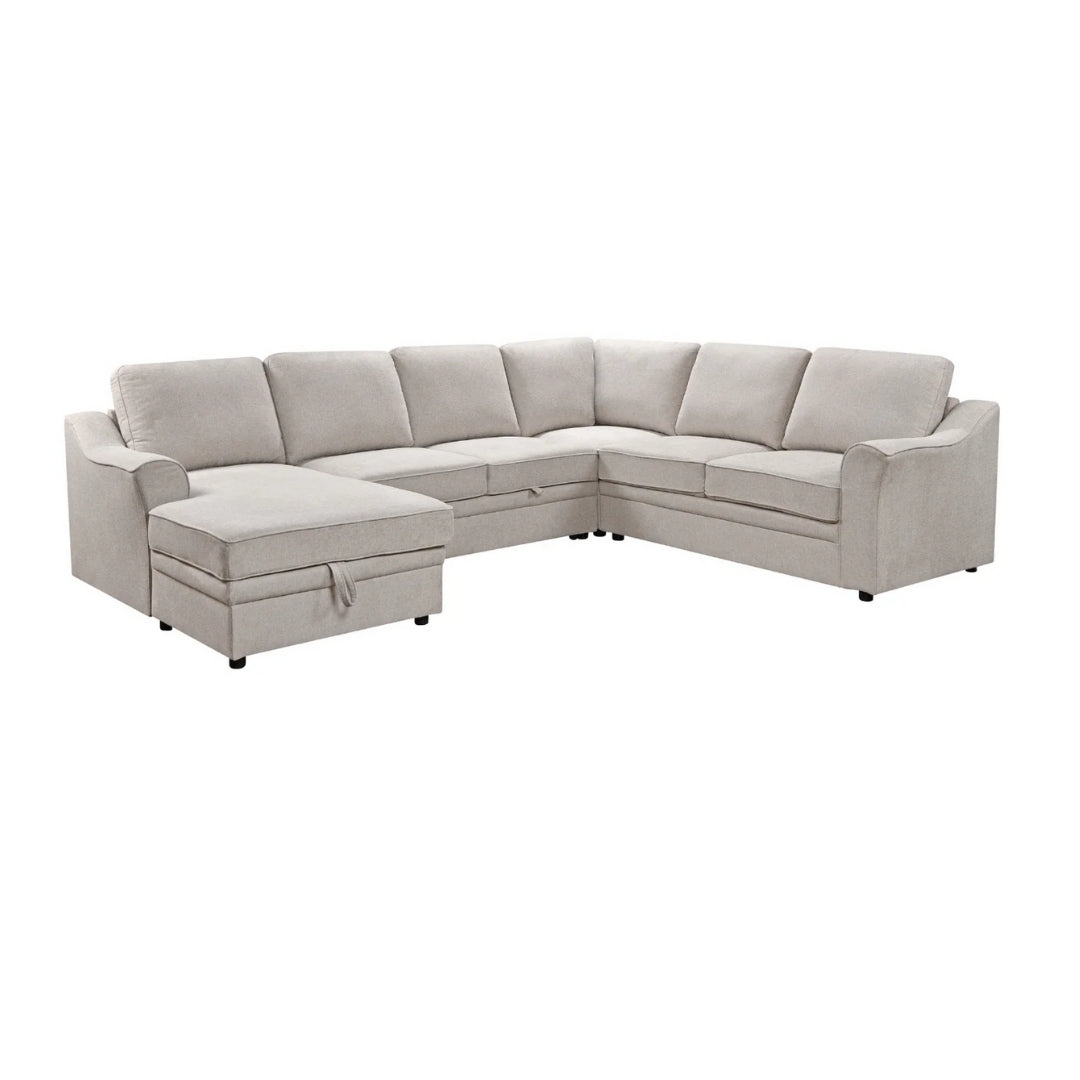 Sarena - 4 Piece Sectional w/ Pull-Out Sleeper - Beige Fabric