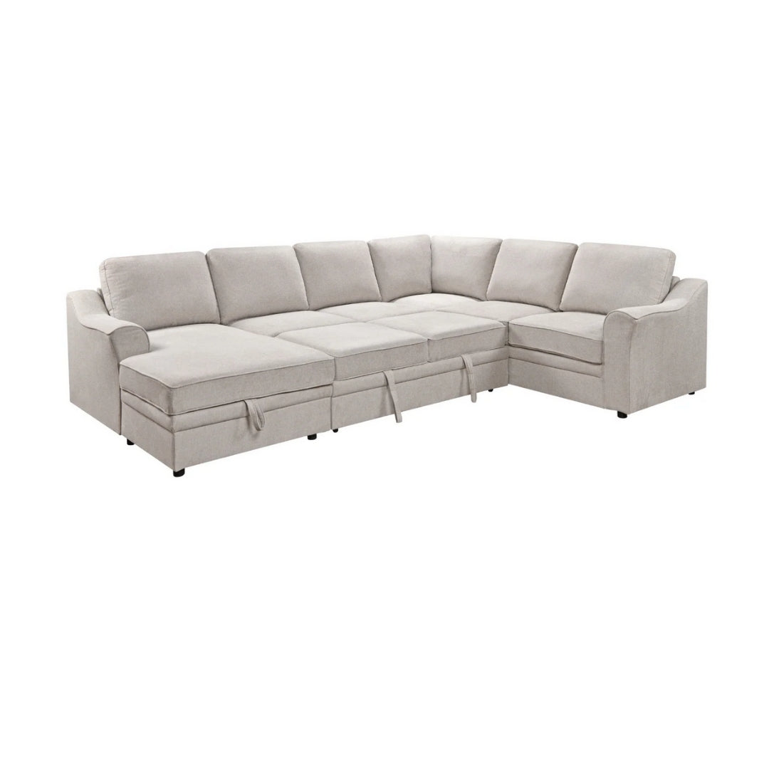 Sarena - 4 Piece Sectional w/ Pull-Out Sleeper - Beige Fabric