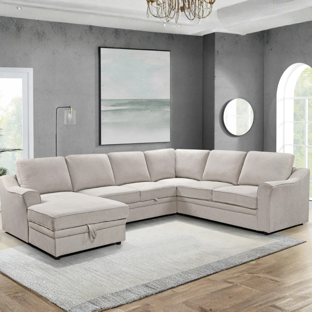 Sarena - 4 Piece Sectional w/ Pull-Out Sleeper - Beige Fabric