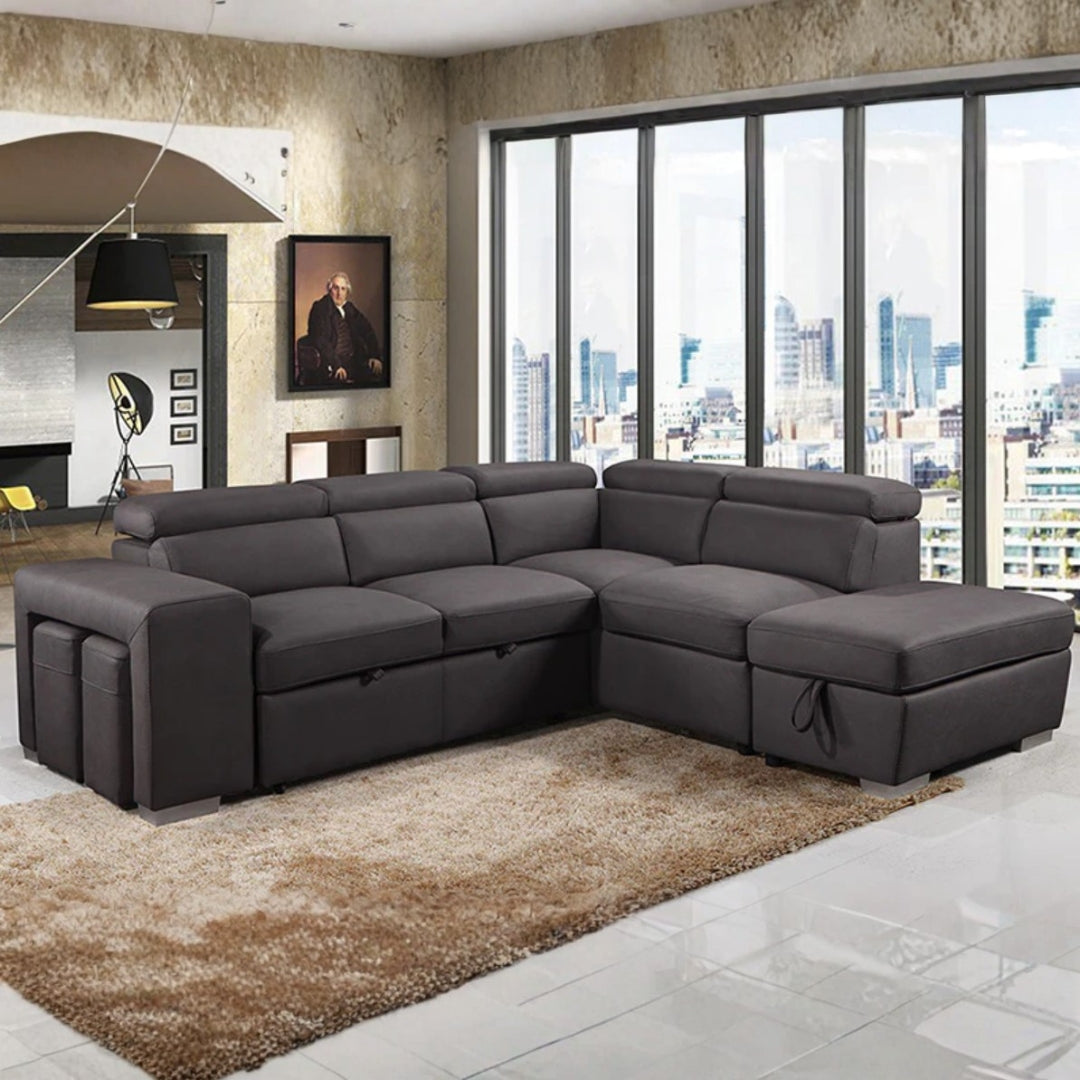 Kenna 3 Piece Sectional w/ Pull-Out Sleeper - Charcoal