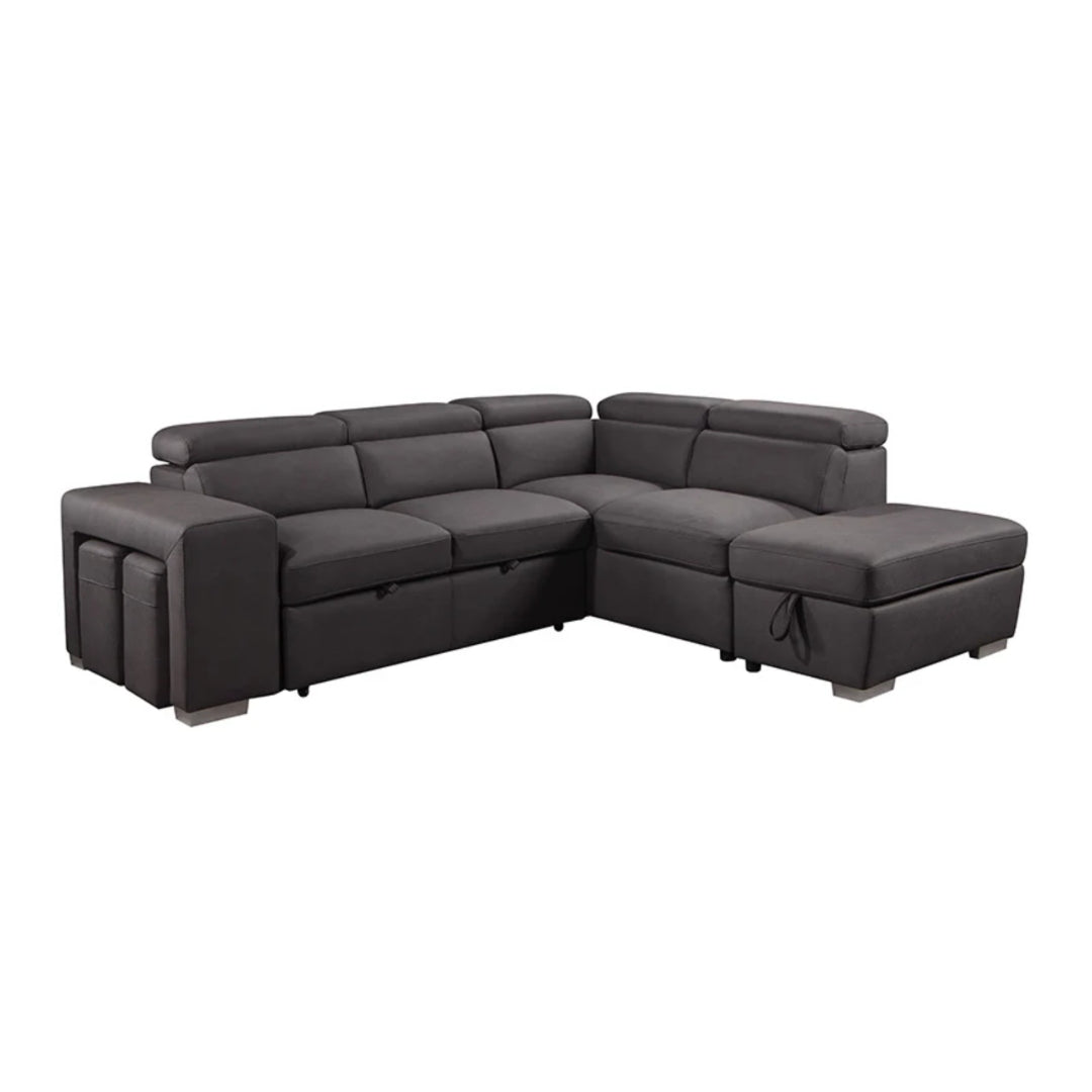 Kenna 3 Piece Sectional w/ Pull-Out Sleeper - Charcoal