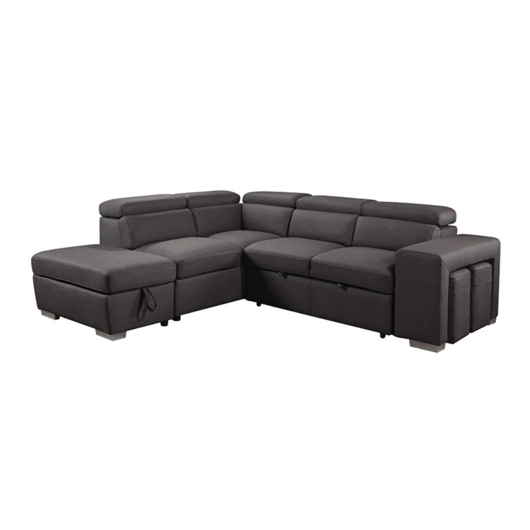 Kenna 3 Piece Sectional w/ Pull-Out Sleeper - Charcoal