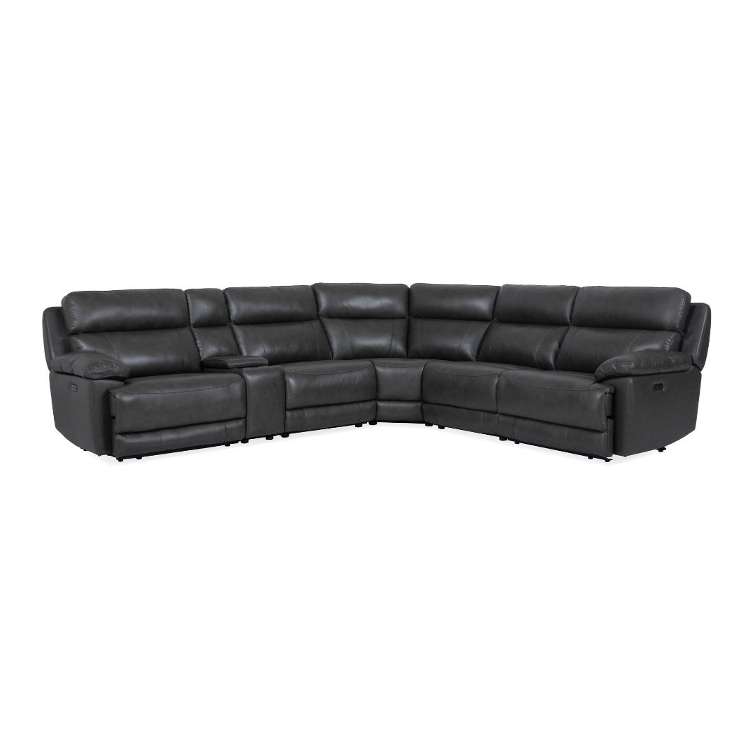 Kansas 6 Piece Sectional - Power Reclining - Granite Leather
