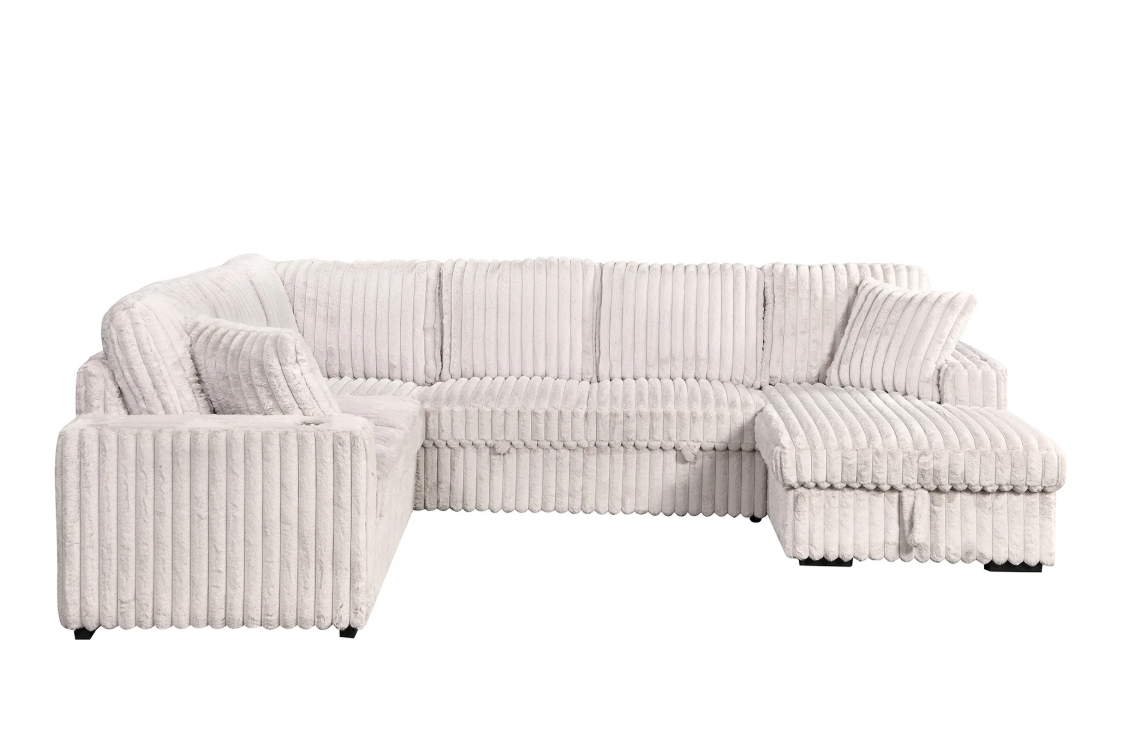 Hush 4 Piece Sectional w/ Pull-Out Sleeper - Greige Fabric