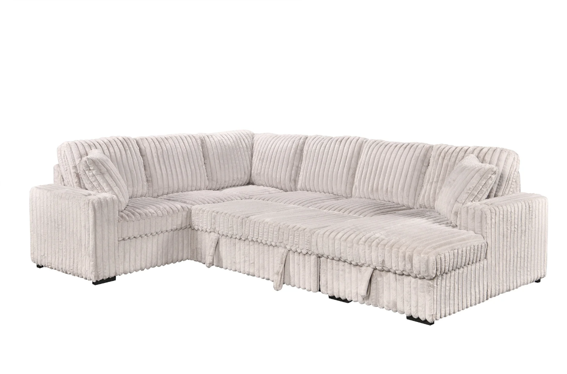 Hush 4 Piece Sectional w/ Pull-Out Sleeper - Greige Fabric