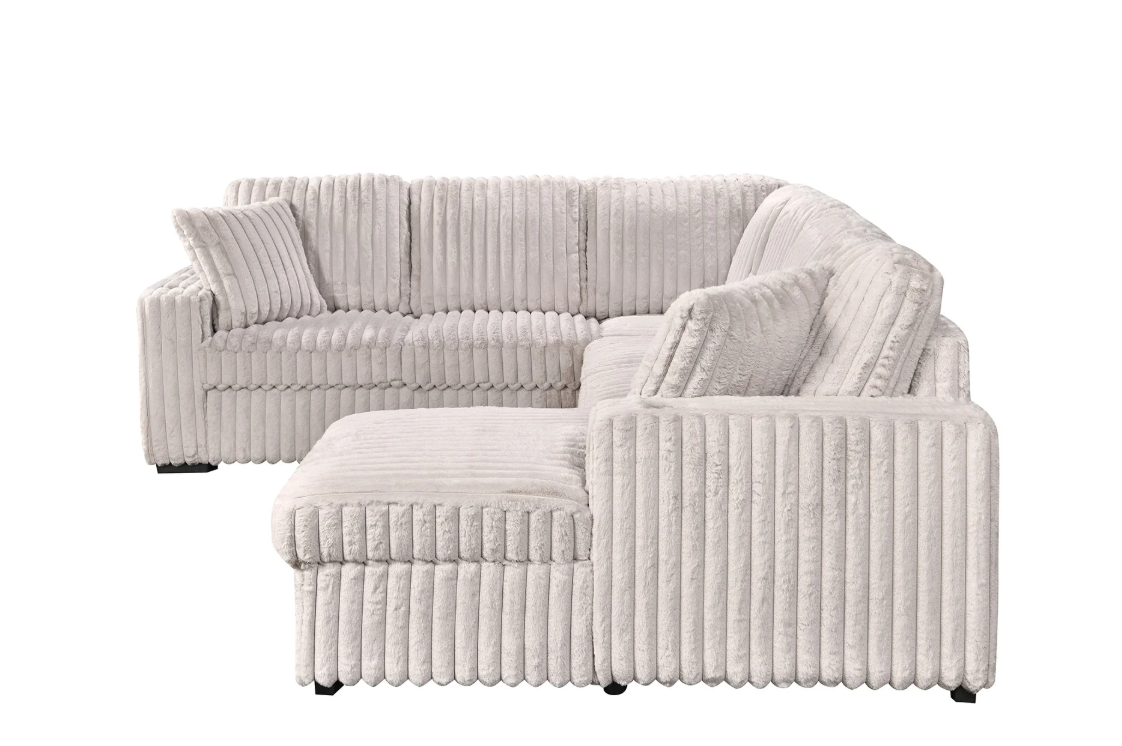 Hush 4 Piece Sectional w/ Pull-Out Sleeper - Greige Fabric