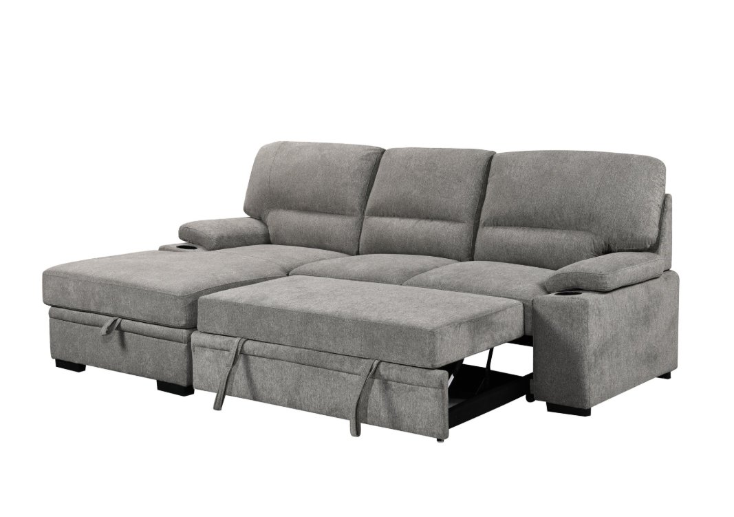 Philly 2 Piece Sectional w/ Pull-Out Sleeper - Ash Fabric