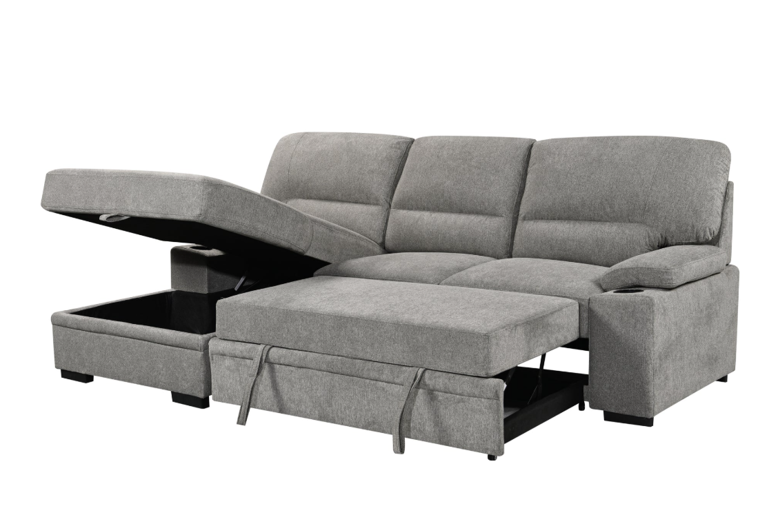 Philly 2 Piece Sectional w/ Pull-Out Sleeper - Ash Fabric